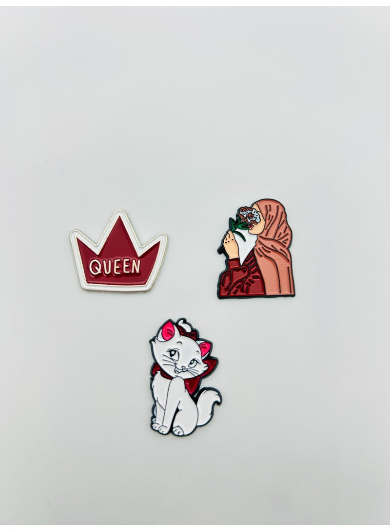 3 pieces of Metal stickers - Cat logo and Queen Crown logo and Woman is holding Flower logo - Premium Quality Metal for Mobile, Laptop, Backpacks and more - Image 1